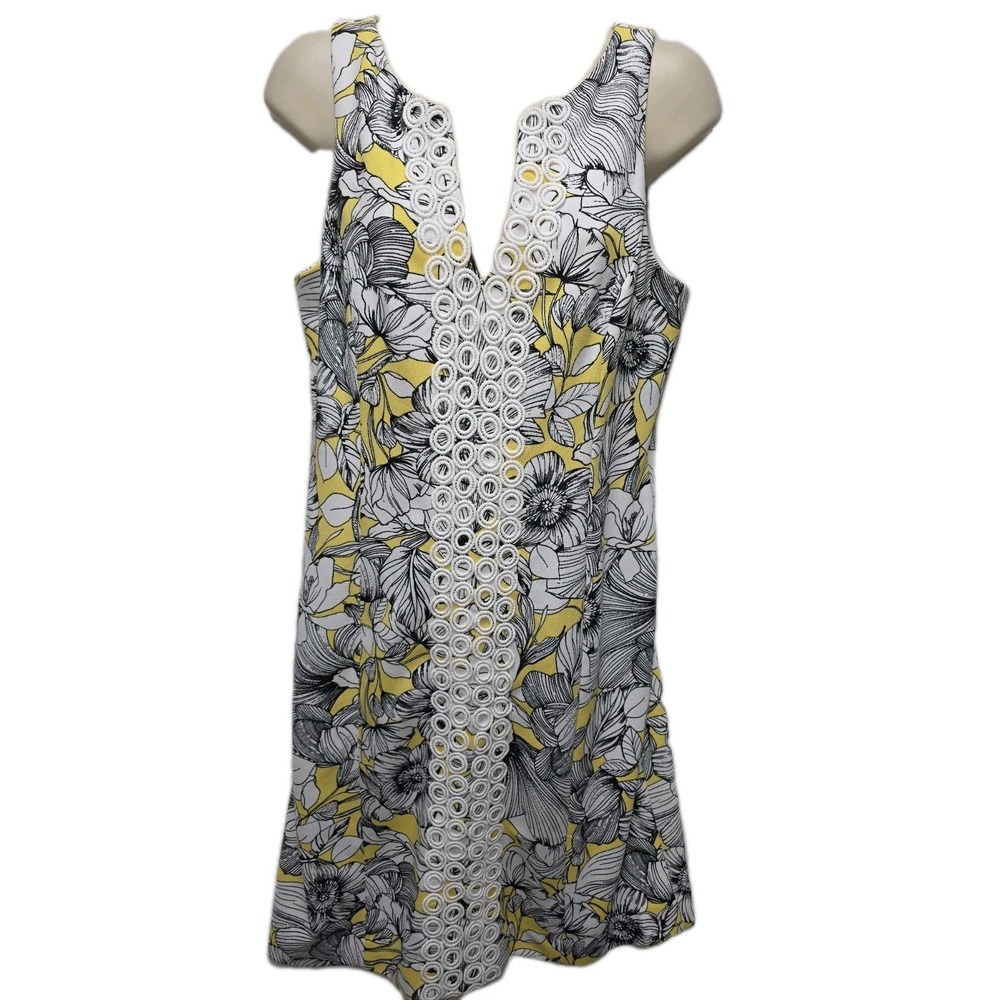 Pappagallo Women's Yellow/Black Dress Sheath Silhouette Embroidered Size 6